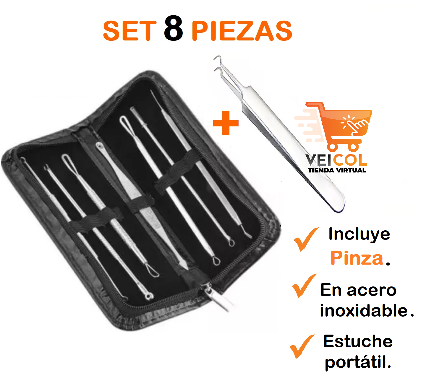 Extractor  Espinillas  x 8 Acero Inox.